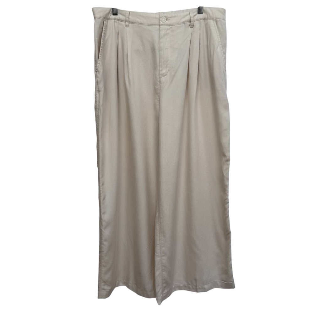 Garnet Hill Lyocell Linen High Rise Wide Leg Trouser Pants Women 14 Career Cream